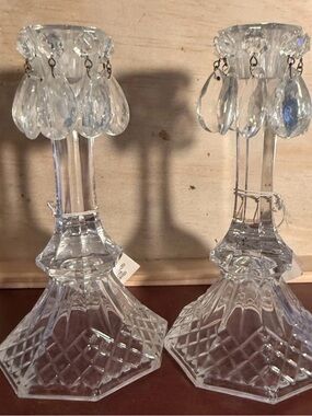 2 Vtg Crystal LightTapered Candlesticks 7 1/2 Holders 24% Lead By INTAGLIO
